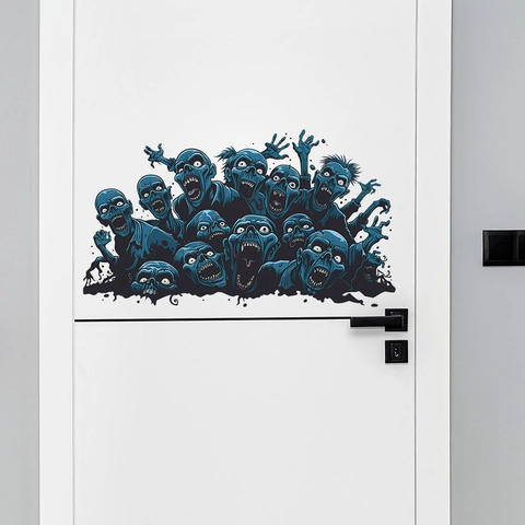 Halloween Zombie Pegatina de Pared Terror Miedo Azul Cara de Fantasma PVC Calcomanía para Dormitorio Sala de Estar Decoración Mural