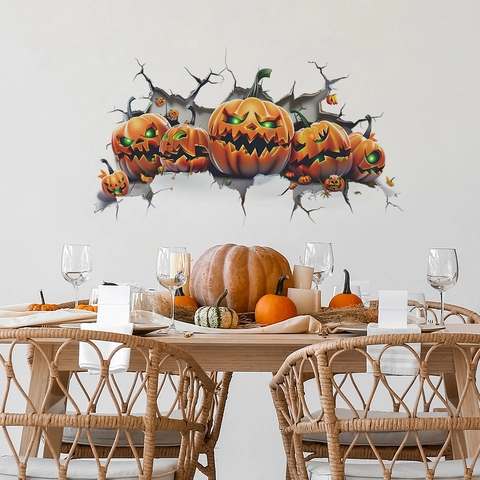Halloween 3D Kürbis Wandtattoo Zerbrochene Wand Design Jack-O-Lantern PVC Aufkleber Für Wohnzimmer Schlafzimmer Party Deko