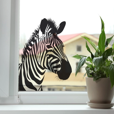 Zebra Head Silhouette PVC Window Sticker Modern Minimalist Black White Animal Pattern Glass Door Wall Decor Home Ornaments