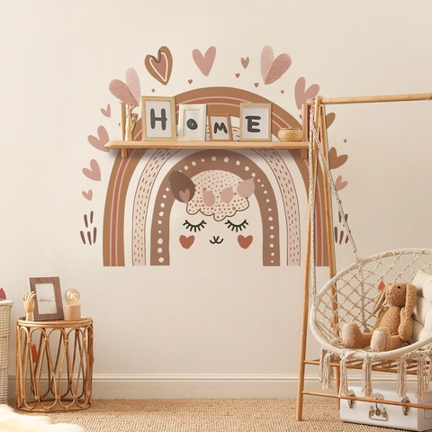 Morandi Rainbow Alpaca Heart Wall Stickers PVC Self Adhesive Decals For Children's Bedroom Home Nursery Wall Decoration