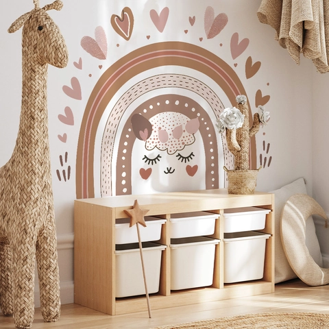 Morandi Rainbow Alpaca Heart Wall Stickers PVC Self Adhesive Decals For Children's Bedroom Home Nursery Wall Decoration