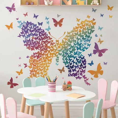 Regenboog Vlinder Muurstickers Kleurrijke DIY Verwijderbare PVC Muurstickers Voor Kinderkamer Slaapkamer Woonkamer Huis Muurkunst Decor