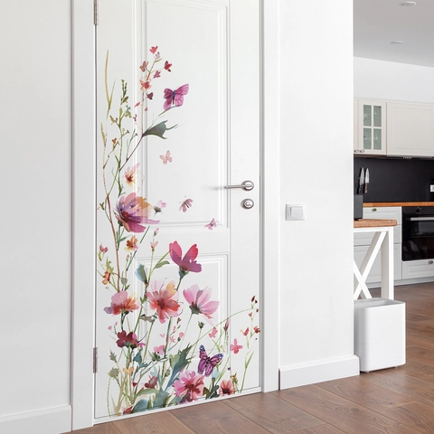 Aquarell Blume Schmetterling Wandtattoo PVC Dekorativer Wandsticker Für Wohnzimmer Schlafzimmer Floral Wandkunst Haus Deko