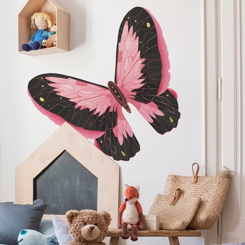 Aquarell Rosa Schwarz Schmetterling Wandaufkleber Große Flügel Home Wall Decor PVC Abnehmbare Ästhetische Wandtattoo Für Schlafzimmer