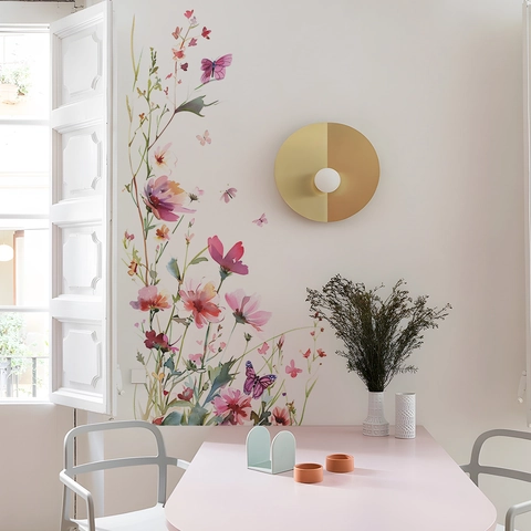 Aquarell Blume Schmetterling Wandtattoo PVC Dekorativer Wandsticker Für Wohnzimmer Schlafzimmer Floral Wandkunst Haus Deko