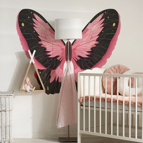 Aquarell Rosa Schwarz Schmetterling Wandaufkleber Große Flügel Home Wall Decor PVC Abnehmbare Ästhetische Wandtattoo Für Schlafzimmer