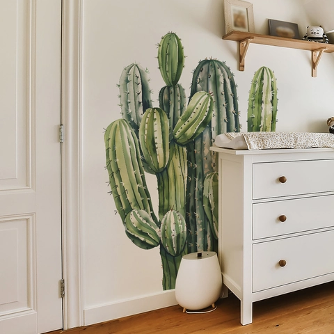Watercolor Tropical Green Cactus PVC Wall Sticker Minimalist Removable Wall Decal For Living Room Bedroom Home Decor