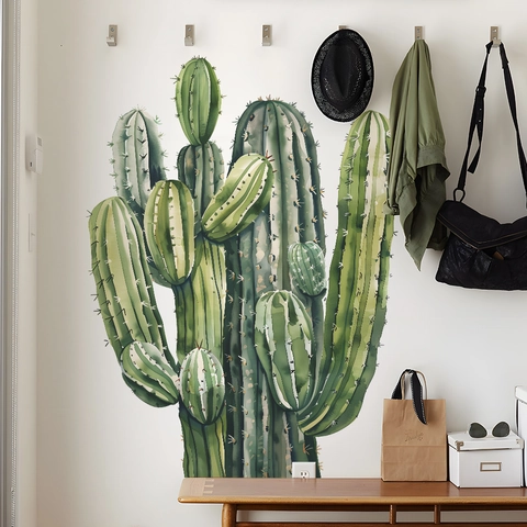 Watercolor Tropical Green Cactus PVC Wall Sticker Minimalist Removable Wall Decal For Living Room Bedroom Home Decor