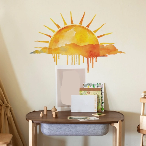 Adesivo da Parete in PVC Sole Nuvola Acquerello Impermeabile Rimovibile Decorativo per Camera dei Bambini Soggiorno Casa