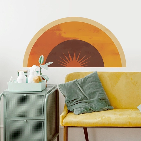 Boho Halbkreis Sonnenuntergang Wandaufkleber Moderner Minimalistischer PVC Aufkleber Für Schlafzimmer Wohnzimmer Wanddeko
