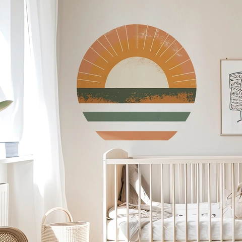 Boho Zonsondergang Muursticker Modern Minimalistisch Geometrische Zon Muurdecoratie Retro PVC Kunst Muurschildering Voor Slaapkamer Woonkamer