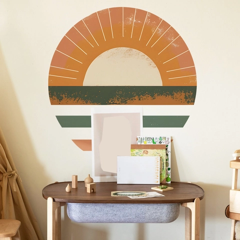 Boho Zonsondergang Muursticker Modern Minimalistisch Geometrische Zon Muurdecoratie Retro PVC Kunst Muurschildering Voor Slaapkamer Woonkamer