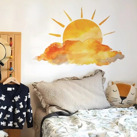 Acquerello Sole Nuvole Adesivi Murali Decorazione Cameretta Bambini PVC Removibile Decalcomanie Arte per Camera da Letto Casa