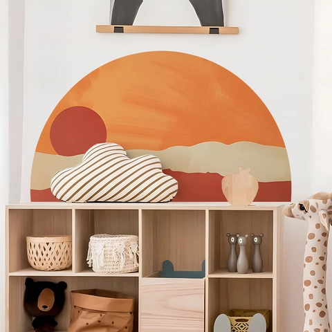 Boheemse Zonsondergang Boog Muursticker Abstract Berglandschap PVC Sticker Modern Minimalistisch Kunst Muurschildering Voor Slaapkamer Decor