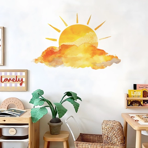 Acquerello Sole Nuvole Adesivi Murali Decorazione Cameretta Bambini PVC Removibile Decalcomanie Arte per Camera da Letto Casa