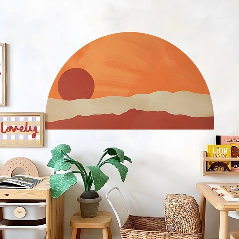 Boheemse Zonsondergang Boog Muursticker Abstract Berglandschap PVC Sticker Modern Minimalistisch Kunst Muurschildering Voor Slaapkamer Decor