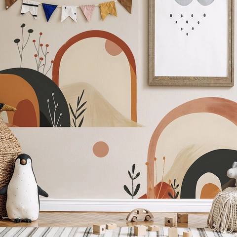 Boho Abstrakt Bogen Wandaufkleber Für Kinderzimmer Kindergarten Wandtattoo Geometrisch Sonne Pflanze PVC Selbstklebend Haus Deko Wandbild