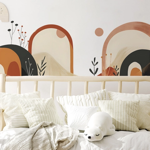 Boho Abstrakt Bogen Wandaufkleber Für Kinderzimmer Kindergarten Wandtattoo Geometrisch Sonne Pflanze PVC Selbstklebend Haus Deko Wandbild