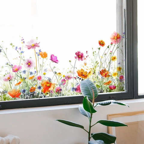 Aquarell Blume Wildblumen Fensteraufkleber PVC Floral Glastür Aufkleber Für Wohnzimmer Badezimmer Küche Home Dekoration