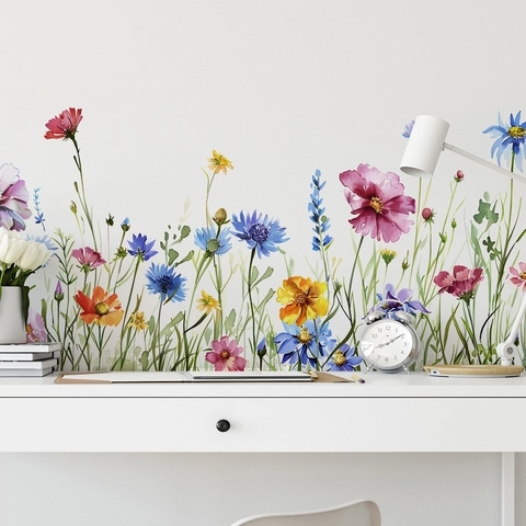 Watercolor Flower Leaves Wall Sticker PVC Self-Adhesive Floral Decal For Living Room Bedroom Glass Window Home Decoration