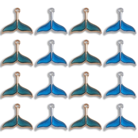 Whale Tail Pendants Zinc Alloy Blue Enamel Fish Tail Charms For Jewelry Making DIY Necklace Bracelet Keychain Accessories