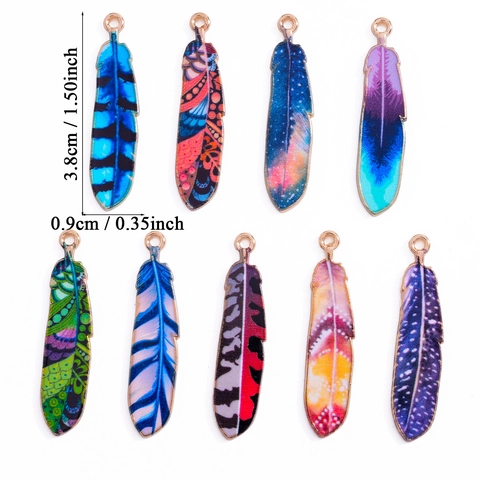 Zinc Alloy Feather Pendant Charms For DIY Jewelry Making Printed Drip Oil Pattern For Necklace Keychain Accessories