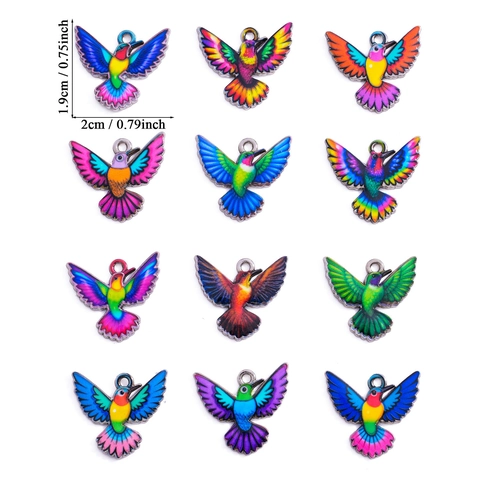 Colgantes de Colibrí de Aleación de Zinc con Esmalte Colorido para Accesorios de Fabricación de Joyas DIY Amuletos de Pájaro para Collar Llavero