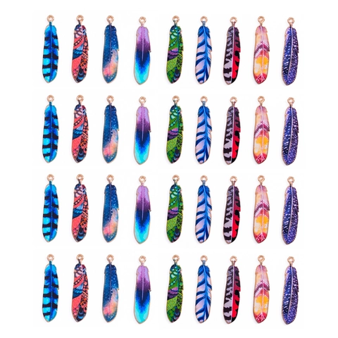 Zinc Alloy Feather Pendant Charms For DIY Jewelry Making Printed Drip Oil Pattern For Necklace Keychain Accessories
