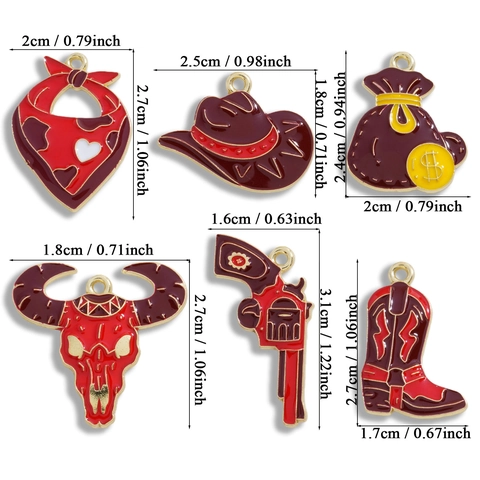Vintage Western Cowboy Enamel Alloy Pendants DIY Jewelry Accessories Cowboy Hat Bull Skull Money Bag Boot Revolver Charms