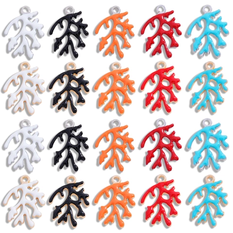 Pendentifs en Alliage en Forme de Corail Marin Charmes Émaillés Colorés Goutte d'Huile pour Fabrication de Bijoux Collier Bracelet DIY