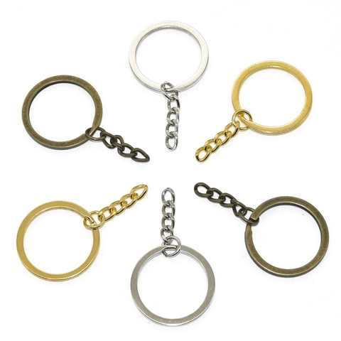 Vintage Metal Keyring With Chain DIY Jewelry Making Accessory Iron Electroplated Round Split Ring Pendant Link Finding