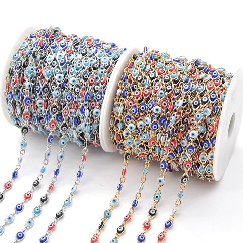 Vintage Copper DIY Jewelry Making Chain With Colorful Evil Eye Beads Electroplated Metal Chain For Necklace Bracelet Earring