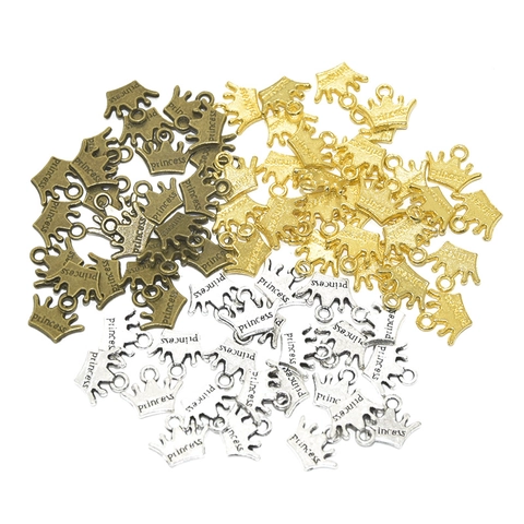 Vintage Alloy Crown Charms With Princess Letter Engraving For DIY Jewelry Making Necklaces Bracelets Earrings Accessory