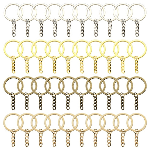 Vintage Metal Keyring With Chain DIY Jewelry Making Accessory Iron Electroplated Round Split Ring Pendant Link Finding