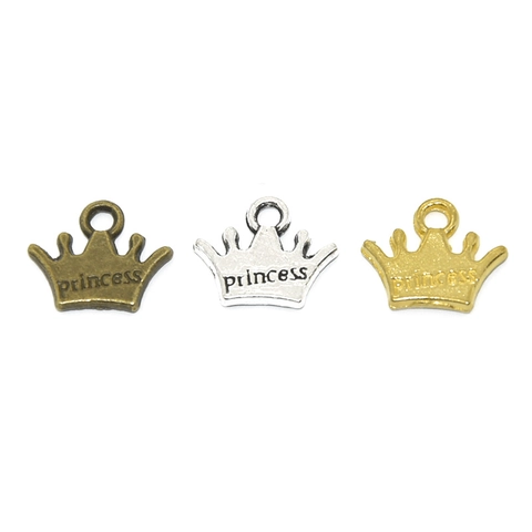 Vintage Alloy Crown Charms With Princess Letter Engraving For DIY Jewelry Making Necklaces Bracelets Earrings Accessory