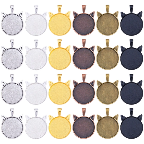 Alloy Cat Ear Round Bezel Setting Pendant Tray DIY Jewelry Making Finding For Necklace Retro Bezel Base Accessory