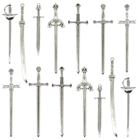 Vintage Alloy Sword Weapon Pendants Antique Silver Trident Gladiator Dagger Charms For Handcrafted DIY Jewelry Making Accessories