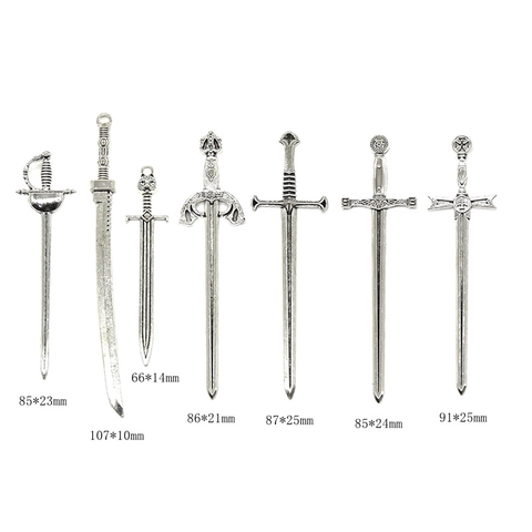 Vintage Alloy Sword Weapon Pendants Antique Silver Trident Gladiator Dagger Charms For Handcrafted DIY Jewelry Making Accessories