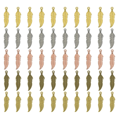 Retro Alloy Feather Pendant Charms For DIY Jewelry Making Necklaces Bracelets Earrings Vintage Nature Style Multi Color Metal Accessory
