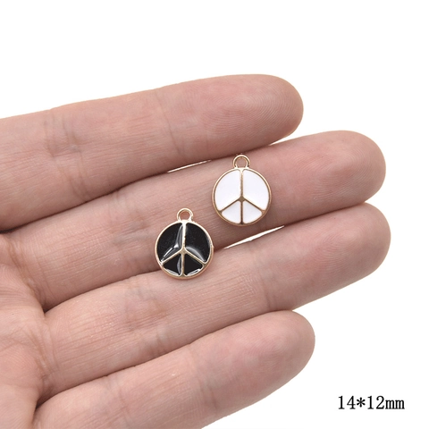 Peace Sign Alloy Enamel Pendants For DIY Necklace Bracelet Jewelry Making Supplies Vintage Gold Plated Round Charms