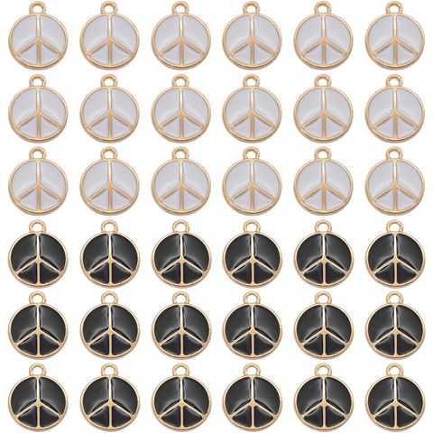 Peace Sign Alloy Enamel Pendants For DIY Necklace Bracelet Jewelry Making Supplies Vintage Gold Plated Round Charms