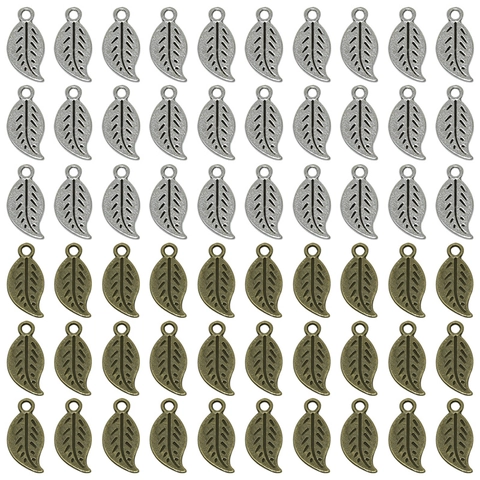 Vintage Zinc Alloy Leaf Shape Pendants For DIY Jewelry Making Antique Silver Bronze Leaf Charms For Earrings Necklaces Bracelets