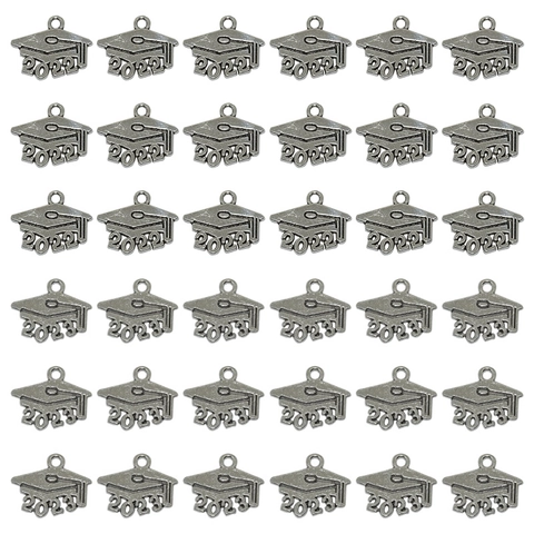 Vintage Antique Silver Alloy Graduation Cap Doctoral Hat Charms Pendants With Year 2022 2023 For DIY Jewelry Making
