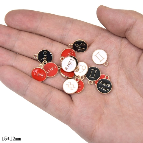 Twelve Constellations Zodiac Round Enamel Zinc Alloy Pendants Vintage DIY Jewelry Making Charms For Necklace Bracelet Making Accessories
