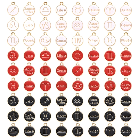 Twelve Constellations Zodiac Round Enamel Zinc Alloy Pendants Vintage DIY Jewelry Making Charms For Necklace Bracelet Making Accessories