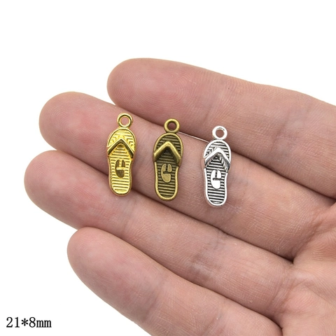 Vintage Zinc Alloy Flip Flop Charms For DIY Necklace Bracelet Slipper Pendants Jewelry Making Accessories Electroplated Ornaments