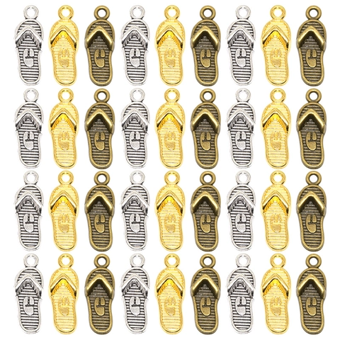 Vintage Zinc Alloy Flip Flop Charms For DIY Necklace Bracelet Slipper Pendants Jewelry Making Accessories Electroplated Ornaments