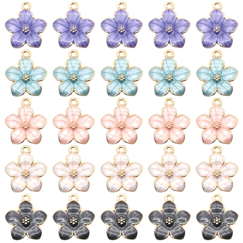 Enamel Zinc Alloy Sakura Cherry Blossom Flower Charms For DIY Necklace Bracelet Earrings Jewelry Making Findings Women Gift