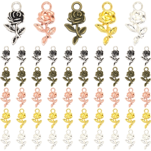 Vintage Zinklegierung Rose Blume Anhänger Für DIY Schmuck Herstellung Antik Silber Gold Bronze Anhänger Halskette Zubehör