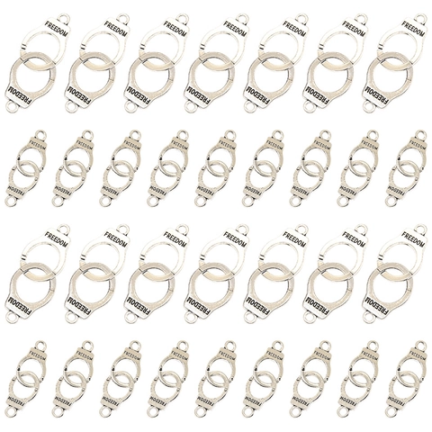 Retro Zinc Alloy Freedom Handcuff Pendants Connector For DIY Jewelry Making Necklace Bracelet Antique Silver Metal Accessories